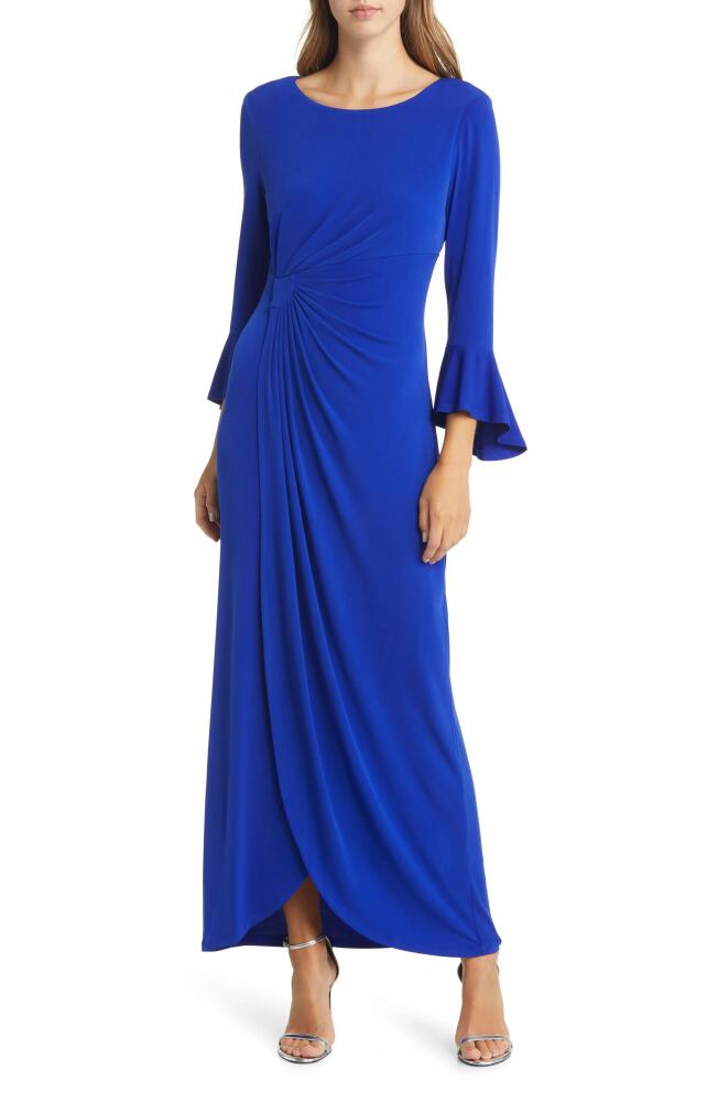 Connected Apparel Bell Sleeve Gathered Waist Gown in Deep Cobalt Cover