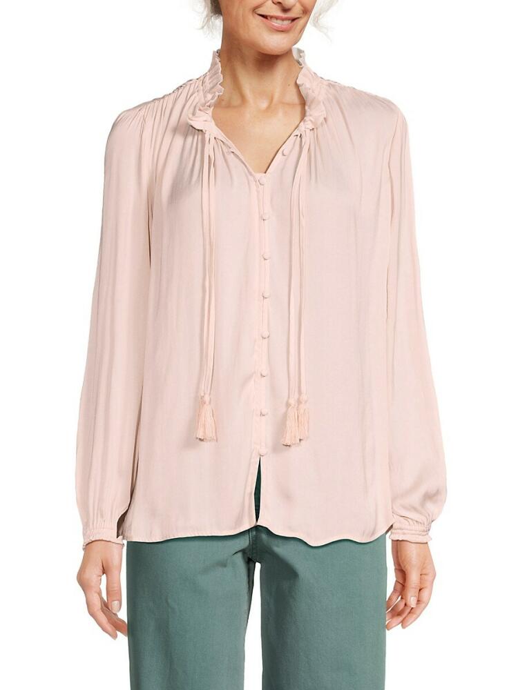 T Tahari Women's Tie Up Neckline Satin Shirt - Pearl Pink Cover