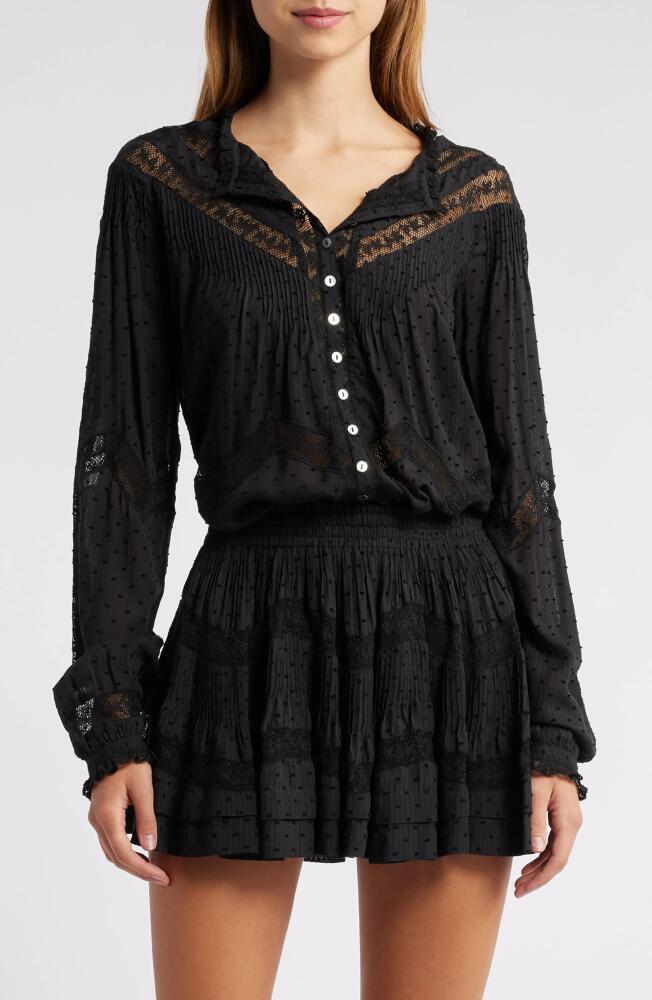 LoveShackFancy Ravelle Clip Dot Lace Accent Button-Up Shirt in Black Cover