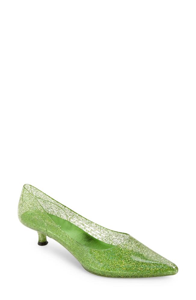 Jeffrey Campbell Millenni Pointed Toe Kitten Heel Pump in Green Iridescent Glitter Cover