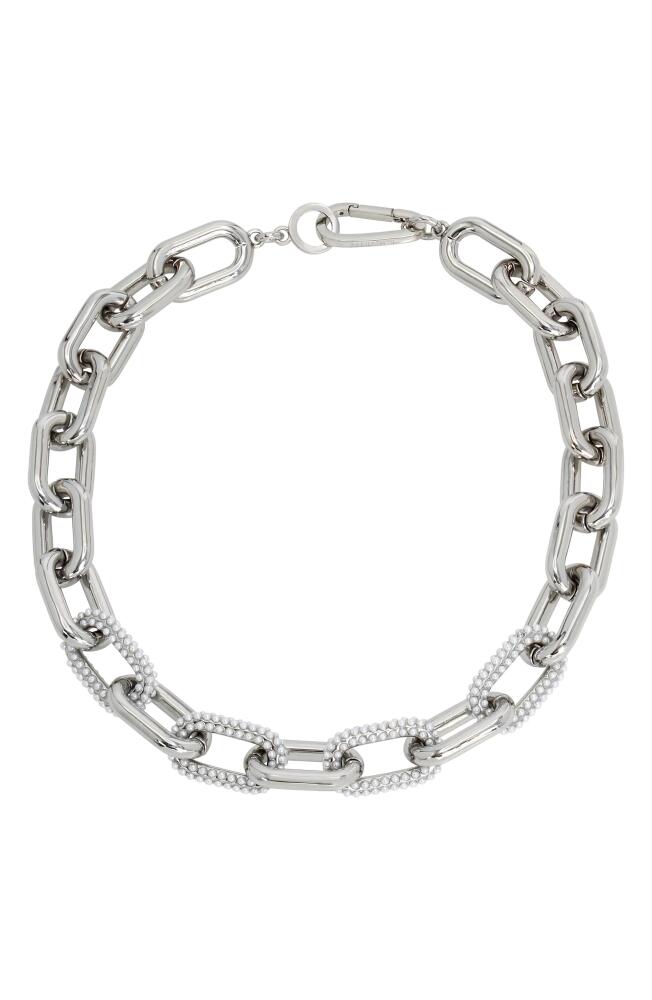 AllSaints Imitation Pearl Link Collar Necklace in White/Rhodium Cover