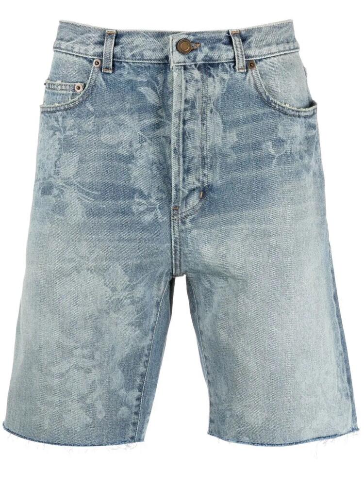 Saint Laurent paint splatter-print denim shorts - Blue Cover