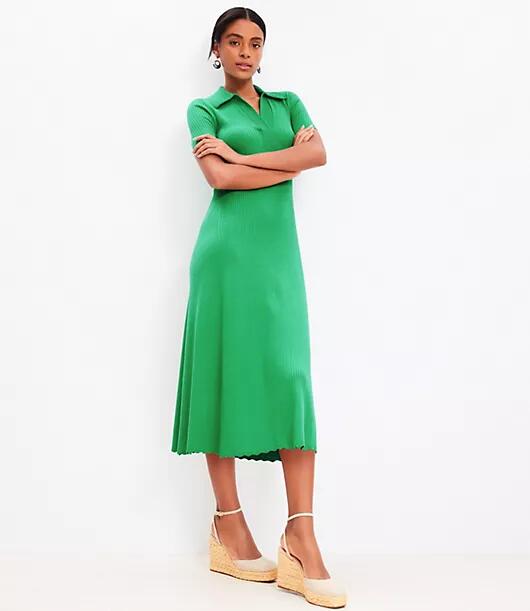 Loft Ribbed Collared Midi Sweater Dress Cover