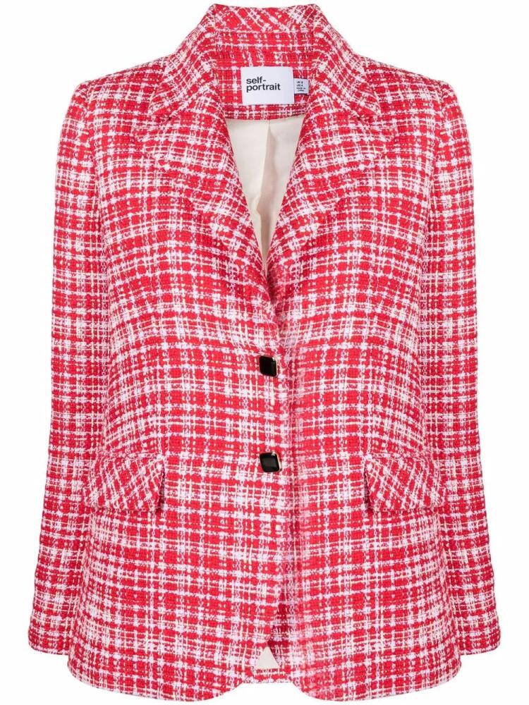 Self-Portrait bouclé checked blazer - Red Cover