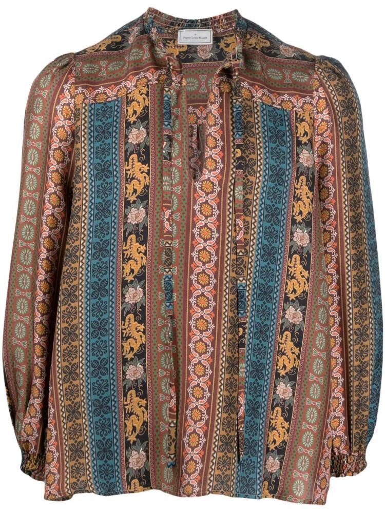 Pierre-Louis Mascia paisley-print panelled silk blouse - Brown Cover