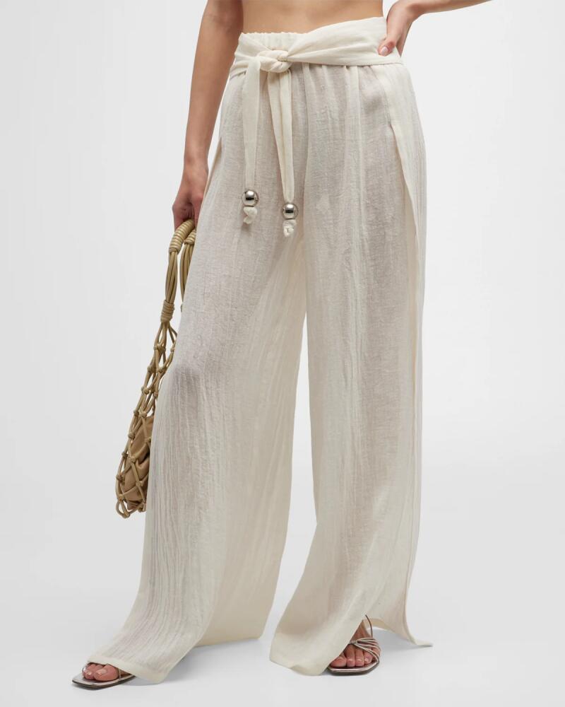 Lisa Marie Fernandez Wide-Leg Split-Side Gauze Pants Cover