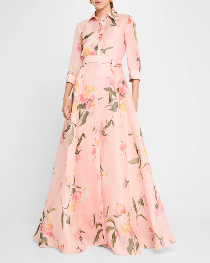 Carolina Herrera Floral Print Belted Trench Gown Cover