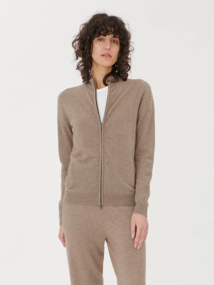 Gobi Cashmere Full-Zip Cashmere Cardigan in Taupe Cover