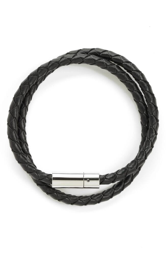 Nordstrom Men's Braided Leather Wrap Bracelet in Black- Silver Cover