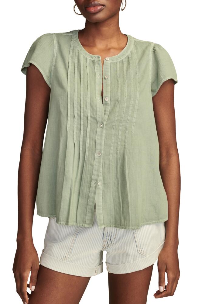 Lucky Brand Pintuck Cotton Peasant Blouse in Chinois Green Cover