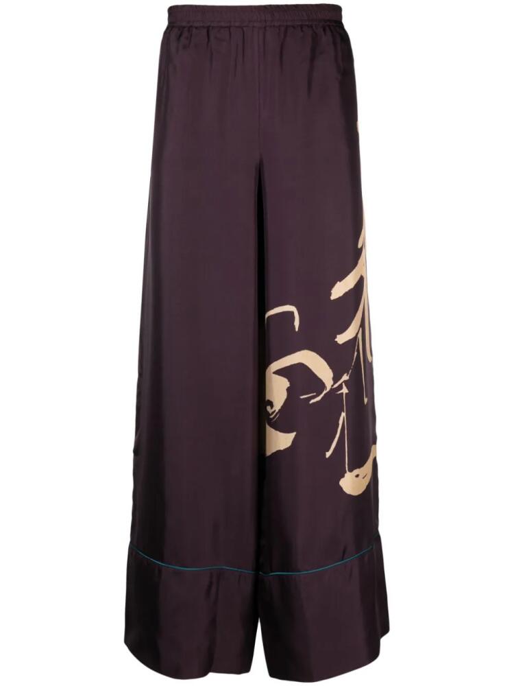 Pierre-Louis Mascia Cialda floral-print wide-leg silk trousers - Purple Cover