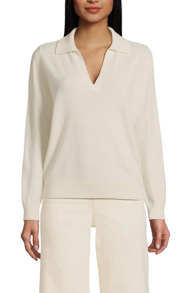 Lands' End Cashmere Johnny Collar Sweater in Fresh Ivory Cover