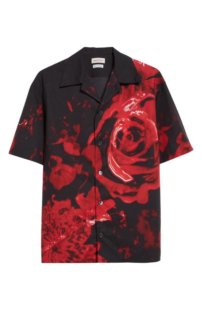 Alexander McQueen Wax Flower Print Cotton Camp Shirt in Black - Red Cover