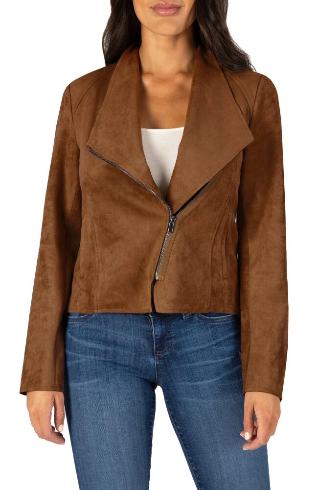 KUT from the Kloth Carina Faux Suede Drape Moto Jacket in Brandy Cover