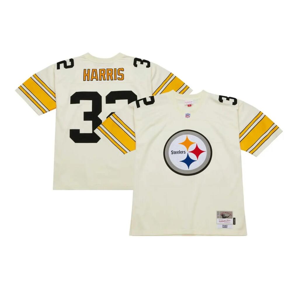 Men's Mitchell & Ness Franco Harris Cream Pittsburgh Steelers Chainstitch Legacy Jersey Cover