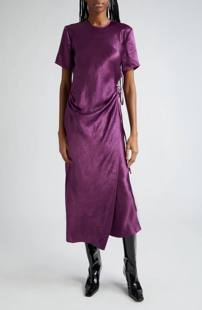 Acne Studios Daika Textured Satin Faux Wrap Midi Dress in Bright Purple Cover