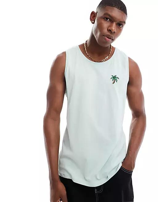 Threadbare palm tree embroidery tank top in pale green Cover