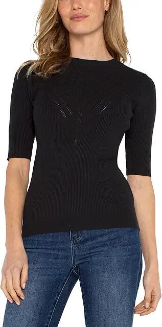 Liverpool Los Angeles Elbow Sleeve Crew Neck Sweater (Black) Women's Sweater Cover