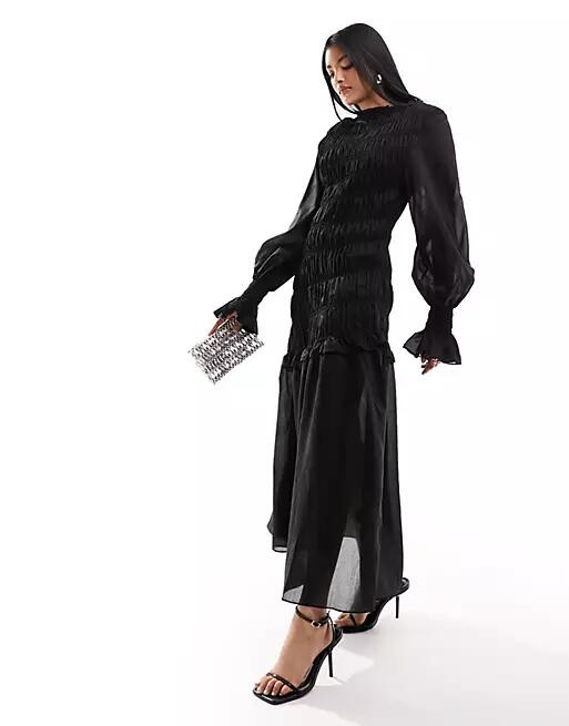 & Other Stories midi dress with ruched tie waist detail in black Cover