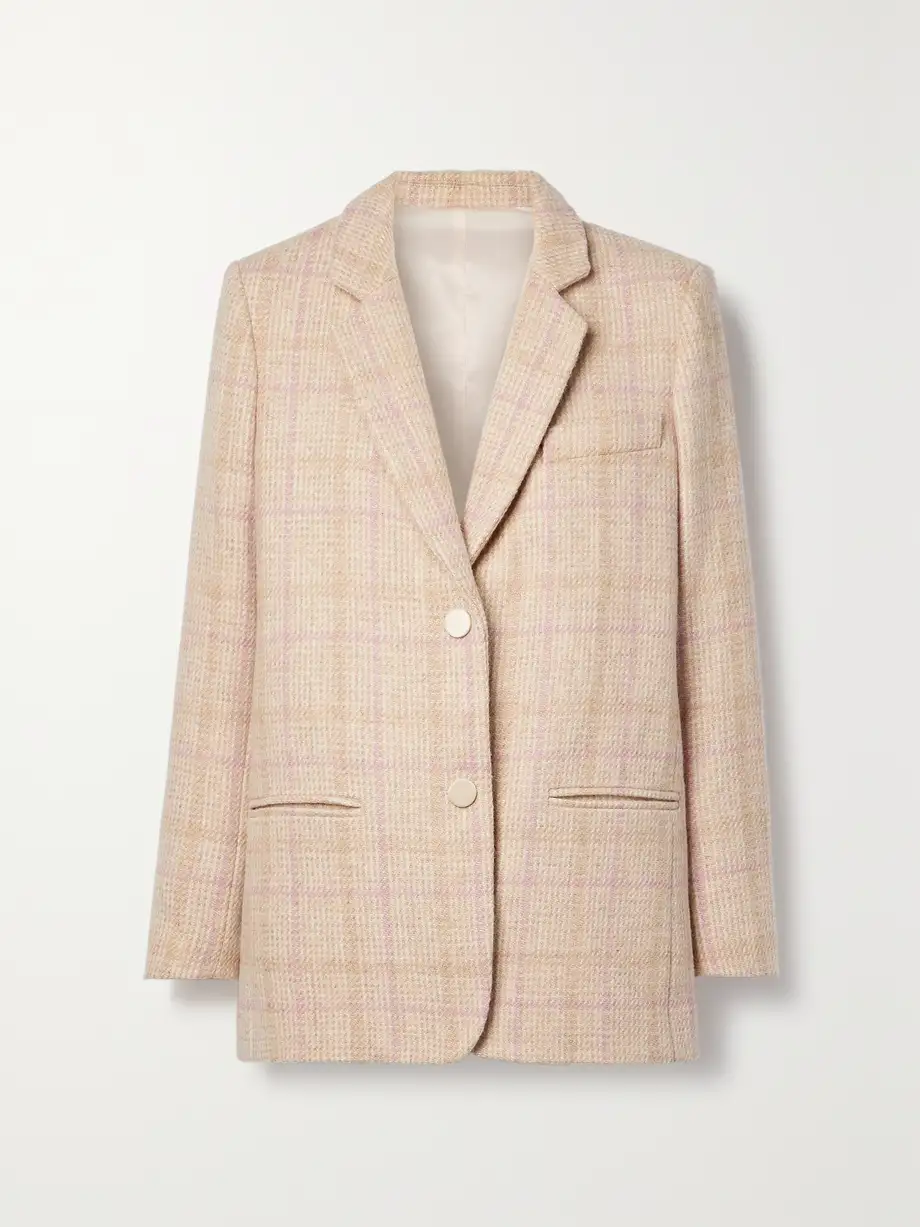 LoveShackFancy - Denzel Checked Houndstooth Wool Blazer - Pink Cover