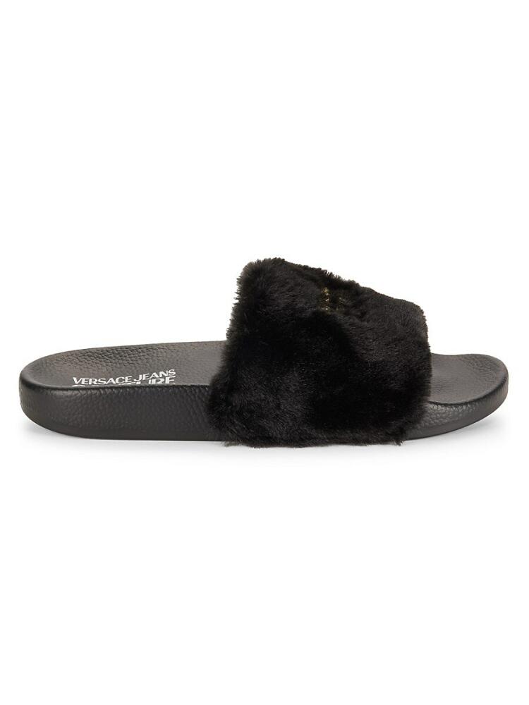 Versace Jeans Couture Women's Logo Faux Fur Slides - Black Cover