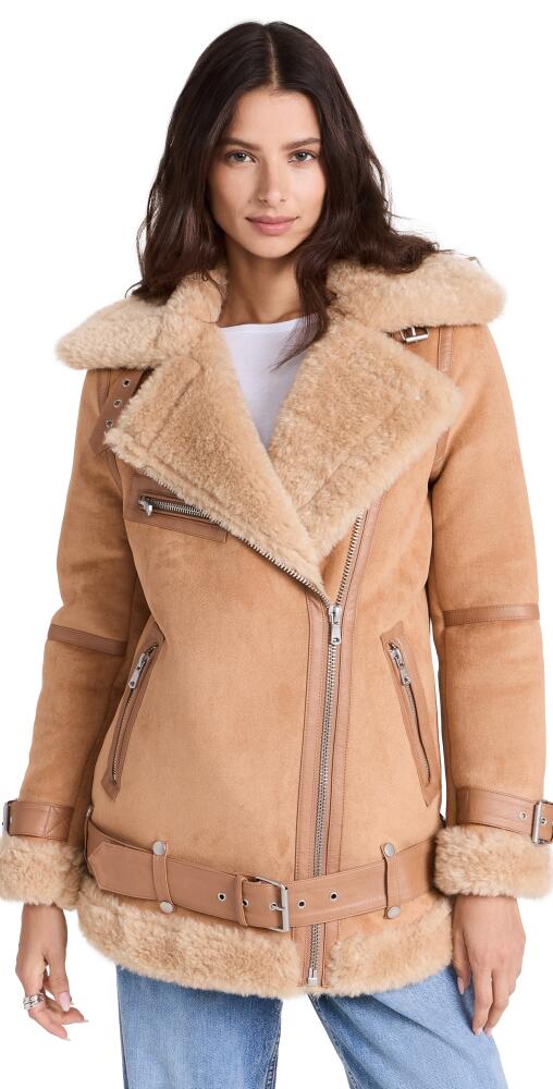 Avec Les Filles Bonded Faux Shearling Biker Jacket Toffee Cover