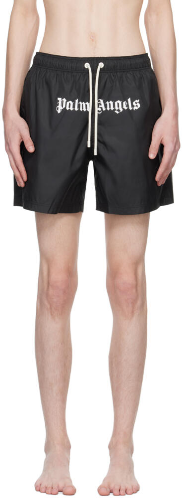 Palm Angels Black Printed Swim Shorts Cover