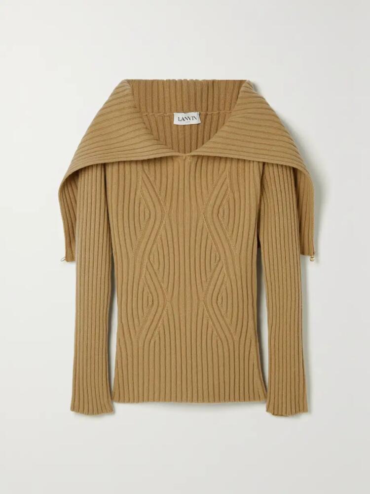 Lanvin - Ribbed Wool And Cashmere-blend Sweater - Neutrals Cover