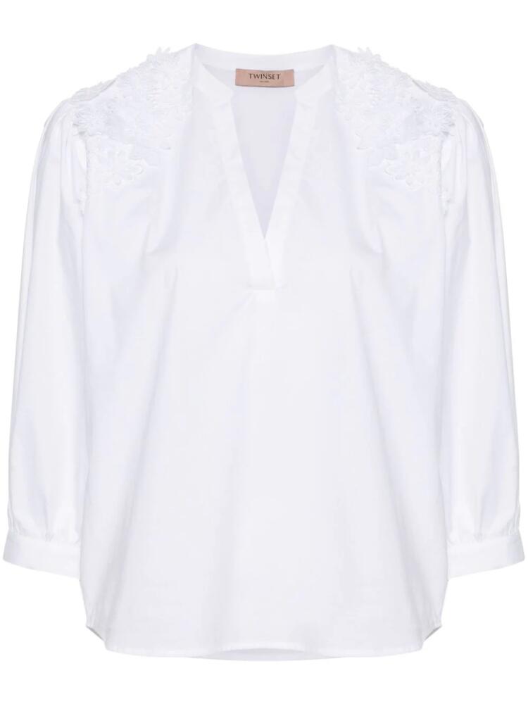 TWINSET floral lace appliqué poplin blouse - White Cover