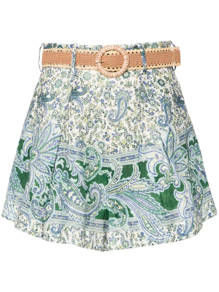 ZIMMERMANN Ottie Tuck linen shorts - Green Cover