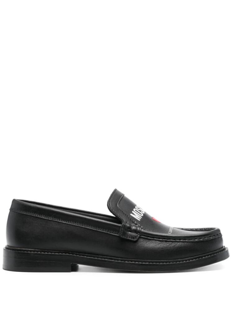 Moschino logo-print leather loafers - Black Cover