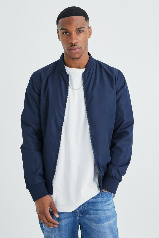 boohoo Mens Basic Nylon Bomber Jacket - Navy Cover