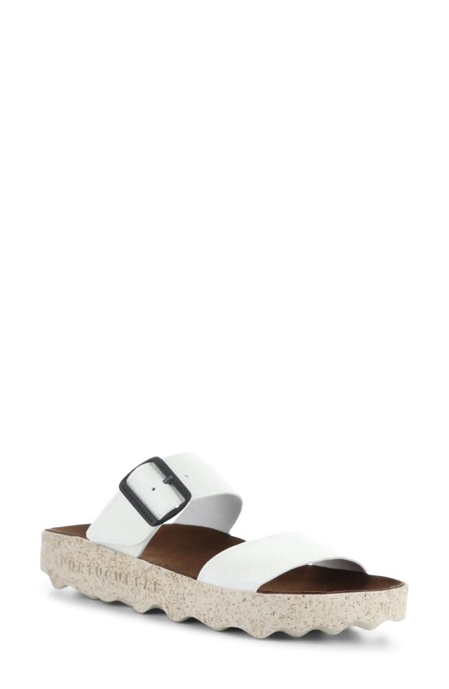 Asportuguesas by Fly London Coly Platform Slide Sandal in White Eco Faux Leather Cover