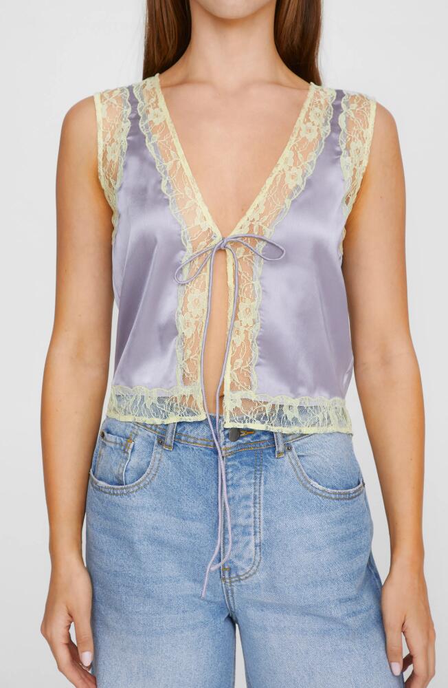 NASTY GAL Tie Front Lace Satin Tank in Lilac Cover