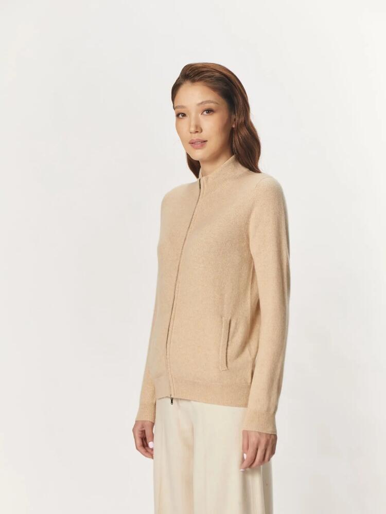 Gobi Cashmere Full-Zip Cashmere Cardigan in Beige Cover