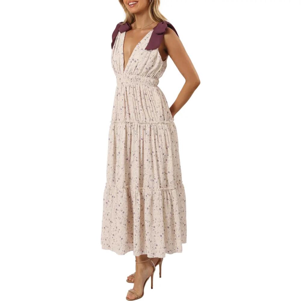 Petal & Pup Adeline Print Tie Strap Maxi Dress in Ivory/Purple Cover