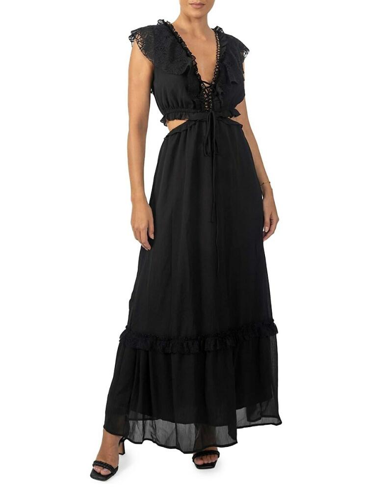 AKALIA Women's Miah Cut Out Lace Maxi Dress - Black Cover