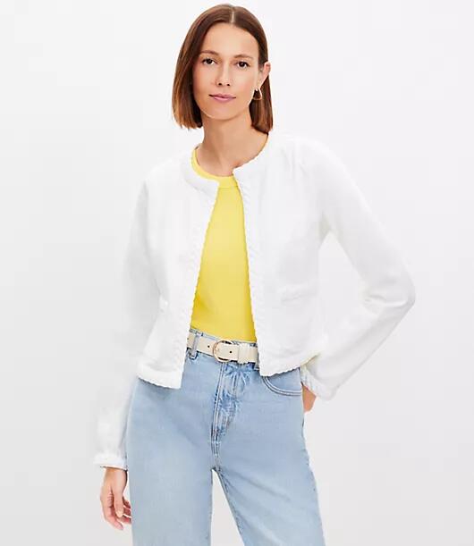 Loft Braided Denim Jacket in White Cover