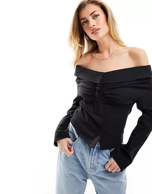 NA-KD off the shoulder draped top in black Cover