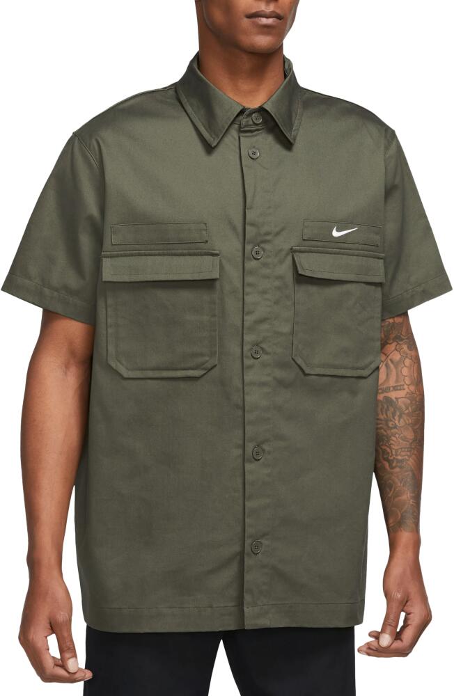 Nike Woven Military Short-Sleeve Button-Down Shirt in Cargo Khaki/White Cover