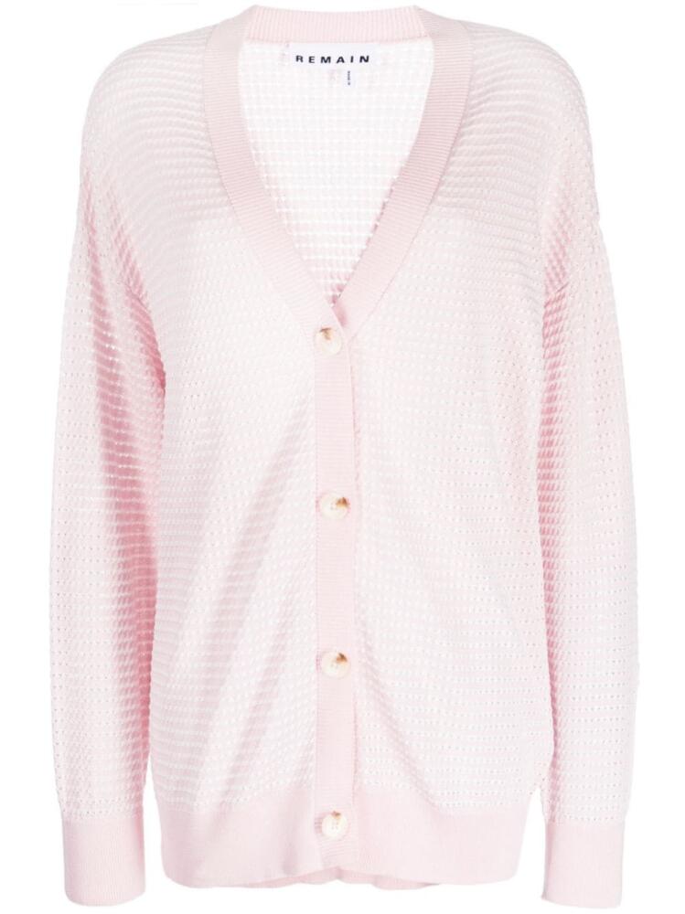 REMAIN open-knit V-neck cardigan - Pink Cover