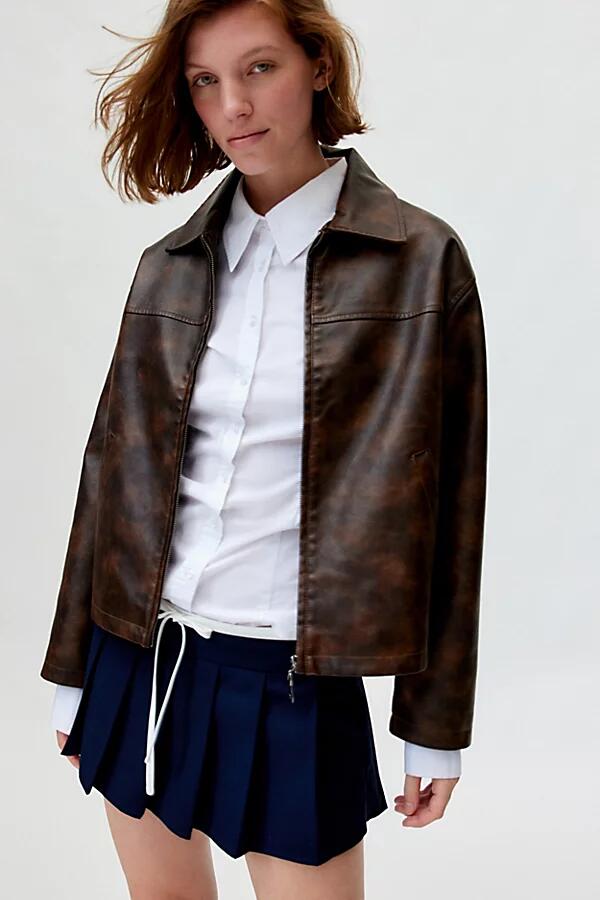 BDG Sasha Faux Leather Car Jacket in Brown Cover