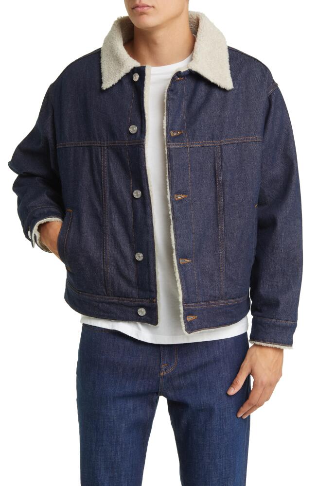 FRAME High Pile Fleece Lined Denim Trucker Jacket in Fort Bay Cover