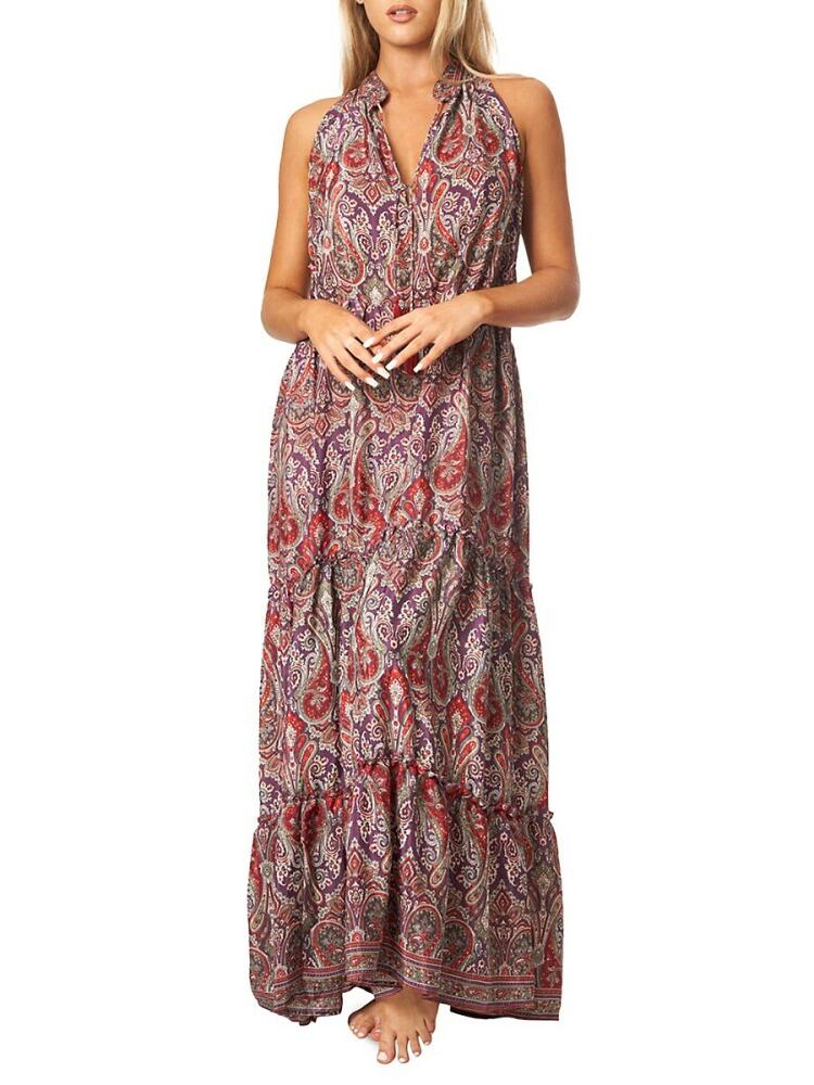 La Moda Clothing Women's Paisley Tiered Maxi Dress - Red Multi Cover