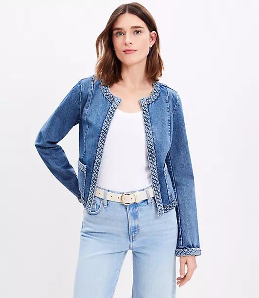 Loft Petite Braided Denim Jacket in Light Indigo Wash Cover