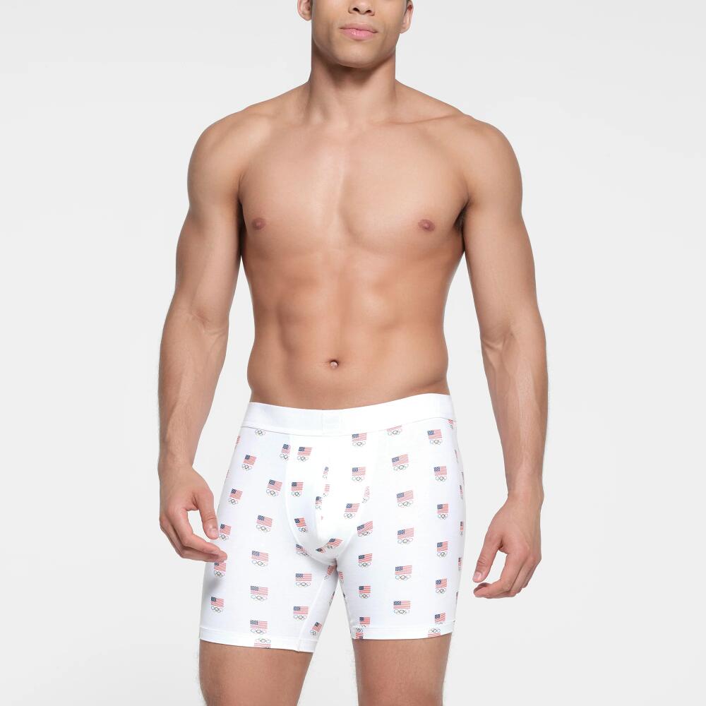 SKIMS Cotton Mens Olympic 5 " Boxer Brief | White | XL | SKIMS For Team Usa Cover