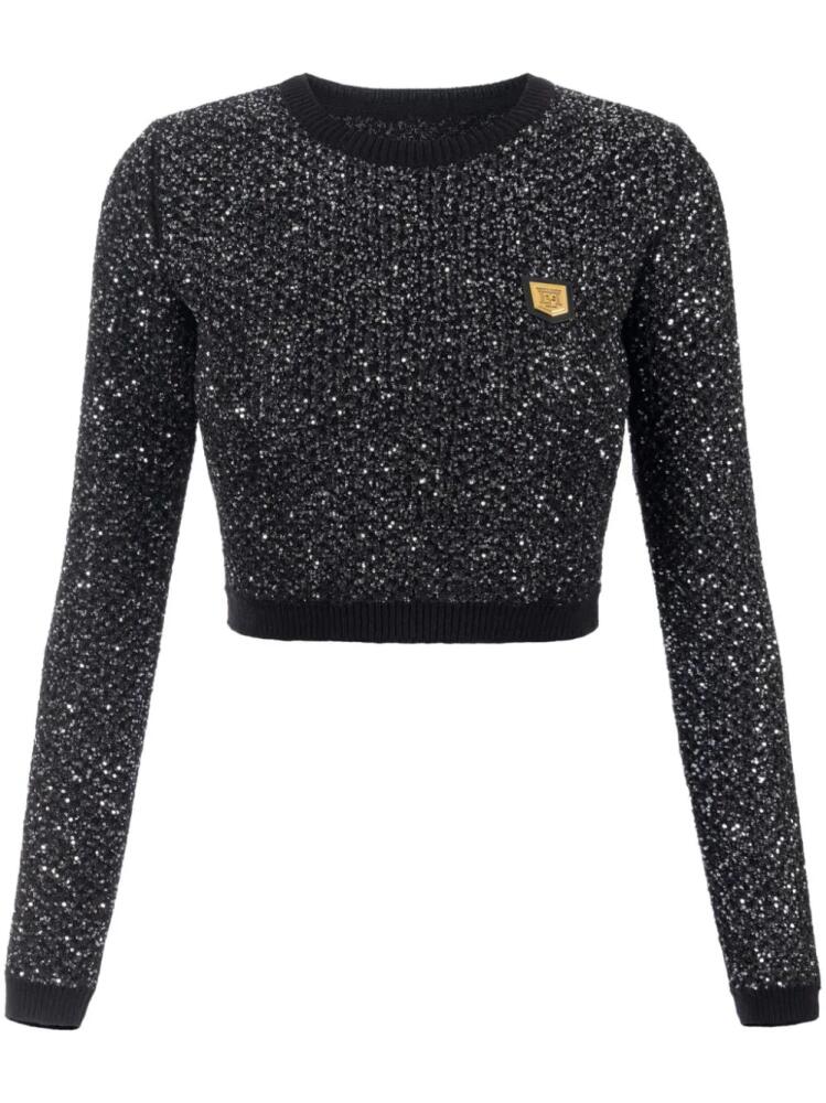 Elisabetta Franchi sequin-thread wool crop top - Black Cover