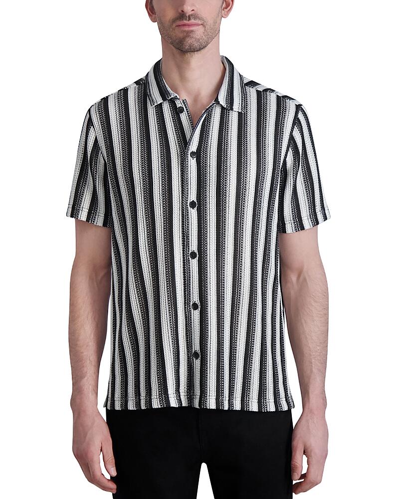 Karl Lagerfeld Paris White Label Perforated Stripe Knit Short Sleeve Shirt Cover