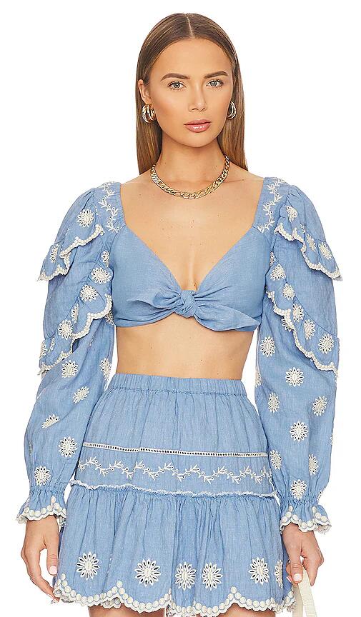 LoveShackFancy Milanti Crop Top in Blue Cover