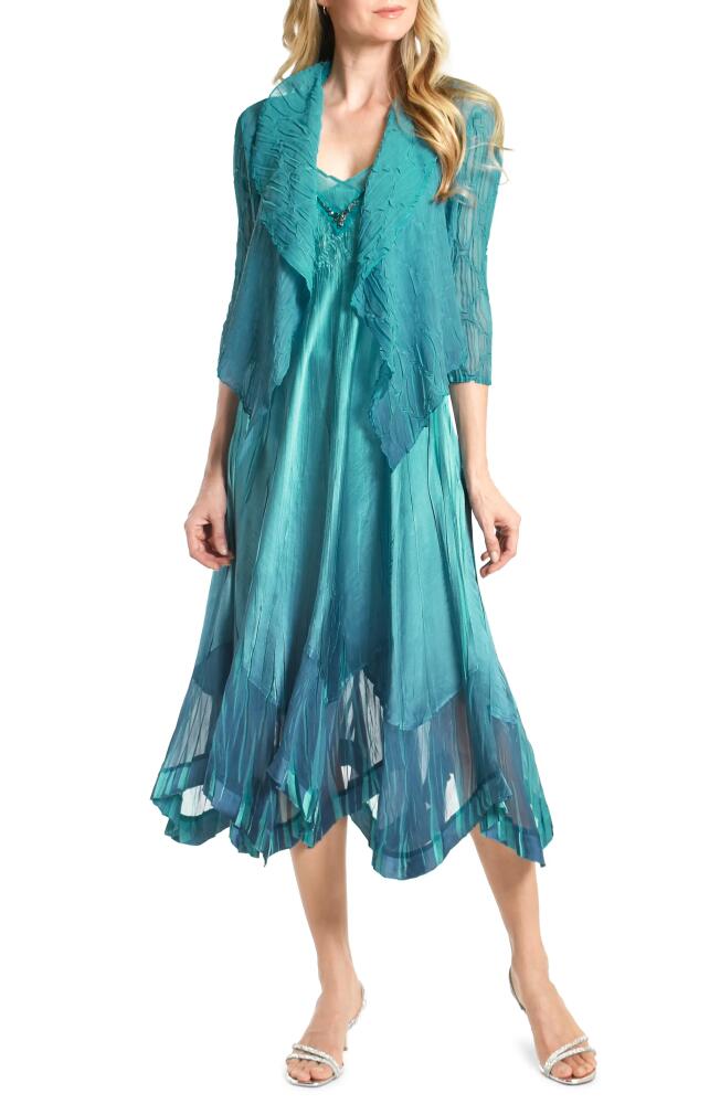 Komarov Embellished Midi Dress with Jacket in Marine Glass Blue Ombre Cover